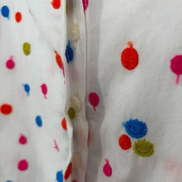 Vilagallo Puff‎ Sleeve Button Front Shirt White/Multi Embroidered Polka Dots 40 - Picture 5 of 10
